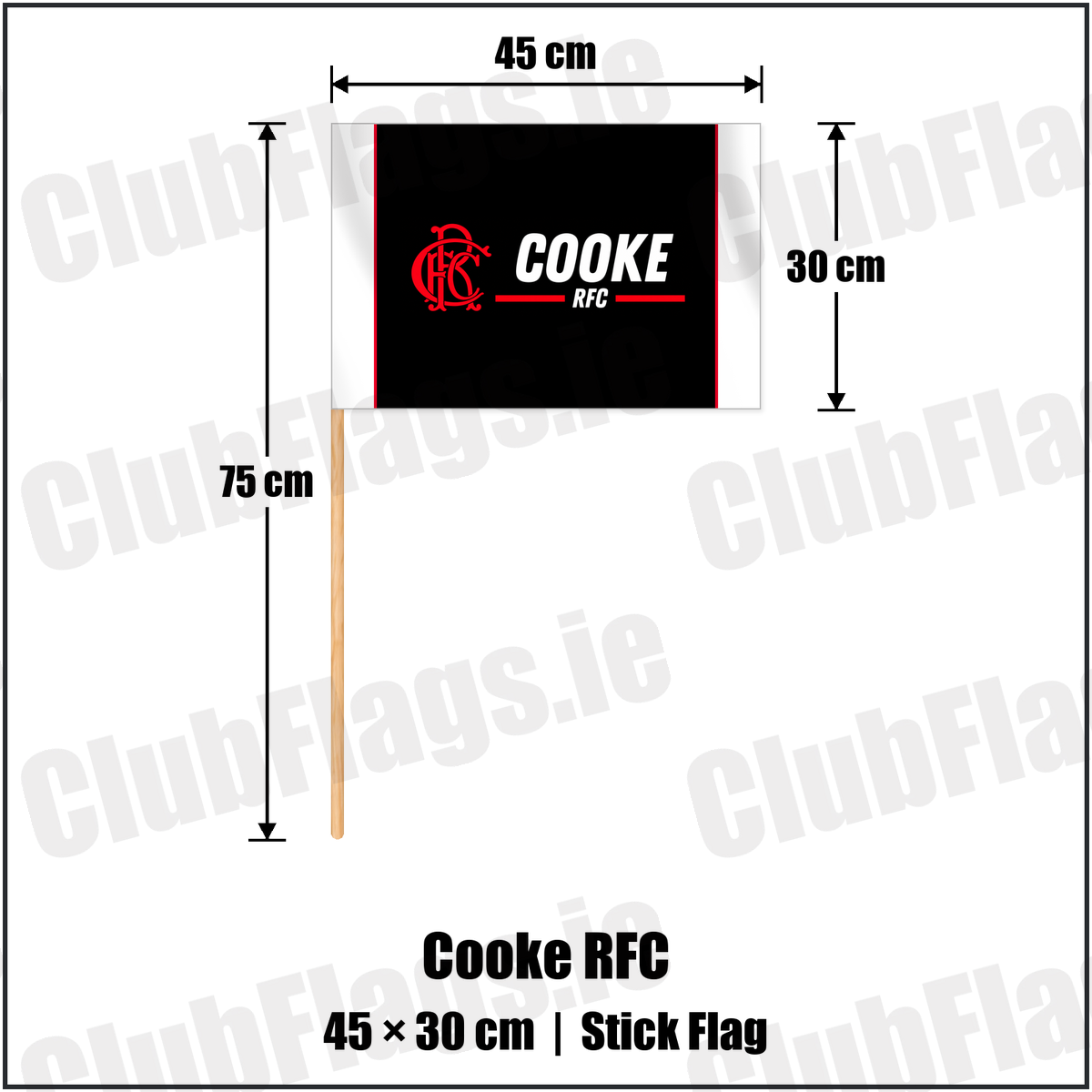Cooke RFC 30cm x 45cm Stick Flag with the club crest and colours, Down Rugby - ClubFlags.ie