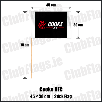 Cooke RFC 30cm x 45cm Stick Flag with the club crest and colours, Down Rugby - ClubFlags.ie