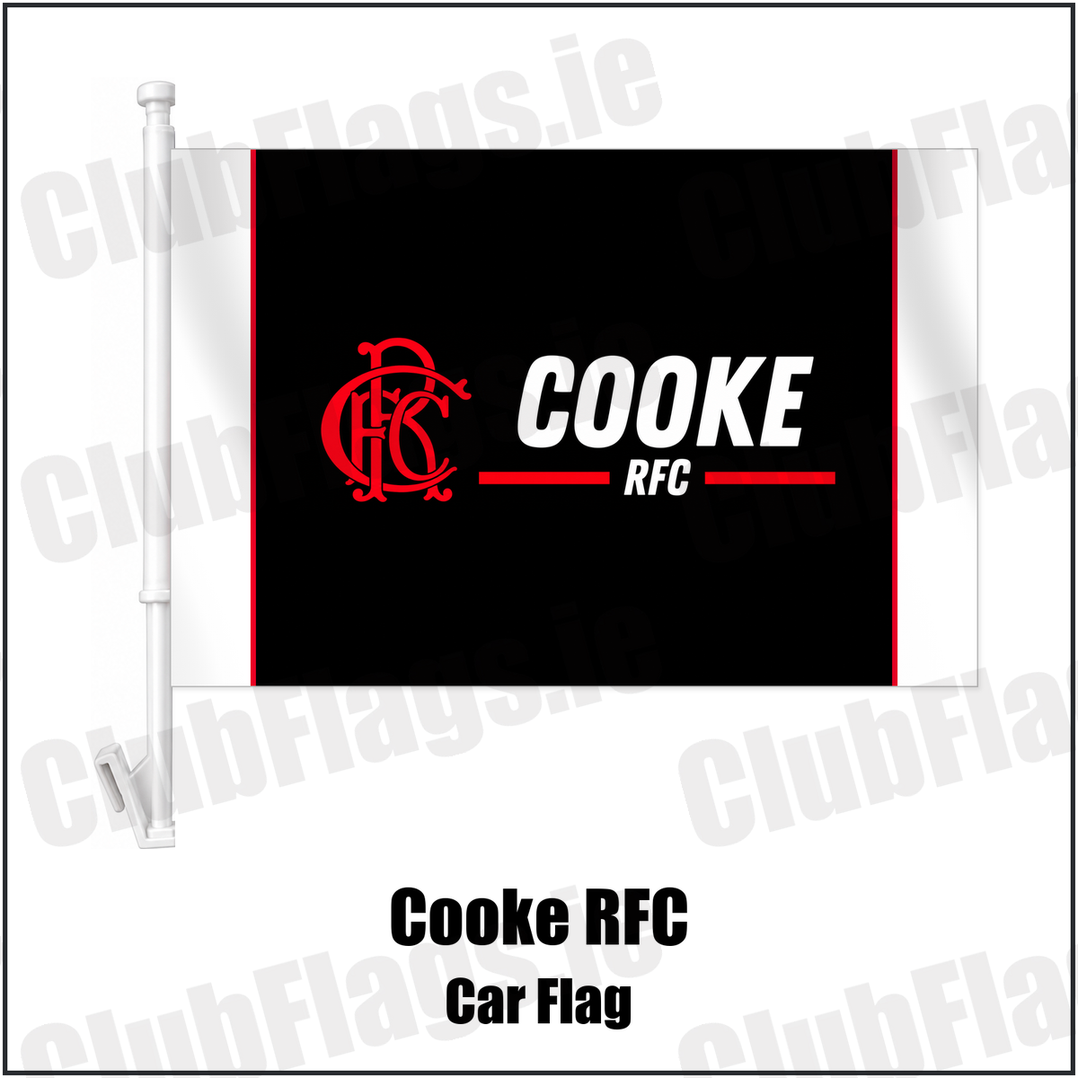 Cooke RFC Car Flag with the club crest and colours, Down Rugby - ClubFlags.ie