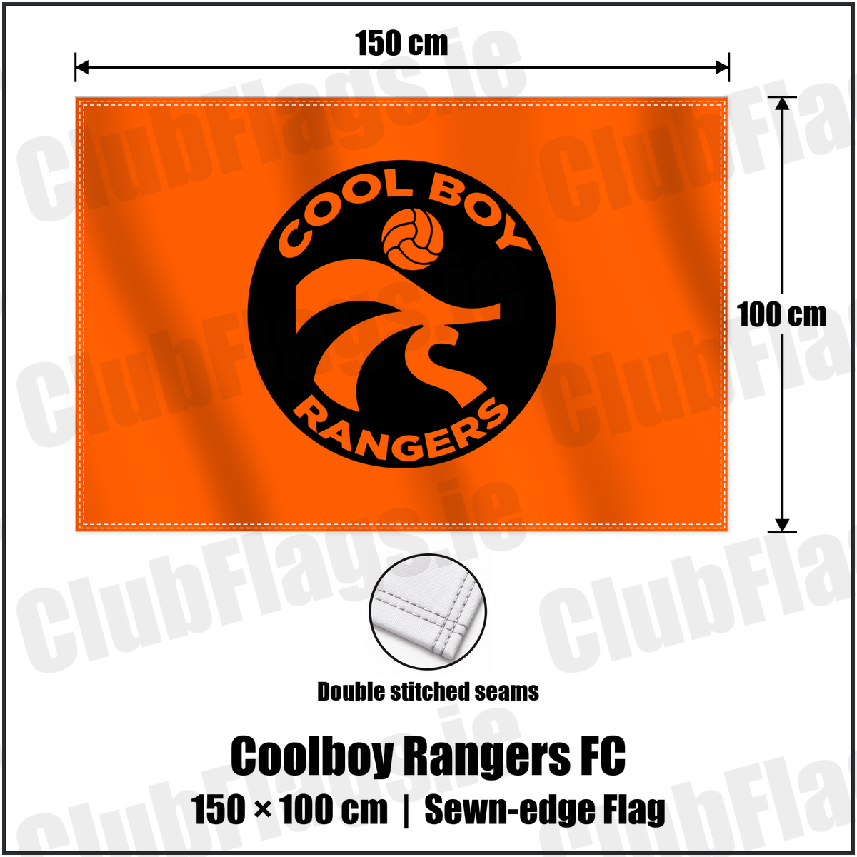 Coolboy Rangers FC 100cm x 150cm Flag (sewn on the edges) with the club crest and colours, Wicklow Football - ClubFlags.ie