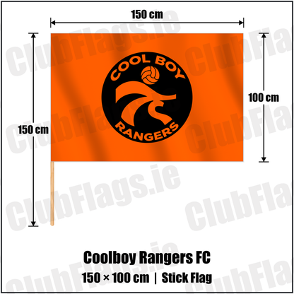 Coolboy Rangers FC 100cm x 150cm Stick Flag with the club crest and colours, Wicklow Football - ClubFlags.ie