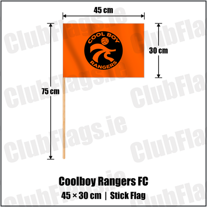 Coolboy Rangers FC 30cm x 45cm Stick Flag with the club crest and colours, Wicklow Football - ClubFlags.ie
