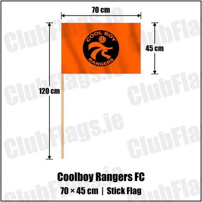 Coolboy Rangers FC 45cm x 70cm Stick Flag with the club crest and colours, Wicklow Football - ClubFlags.ie