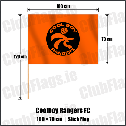 Coolboy Rangers FC 70cm x 100cm Stick Flag with the club crest and colours, Wicklow Football - ClubFlags.ie