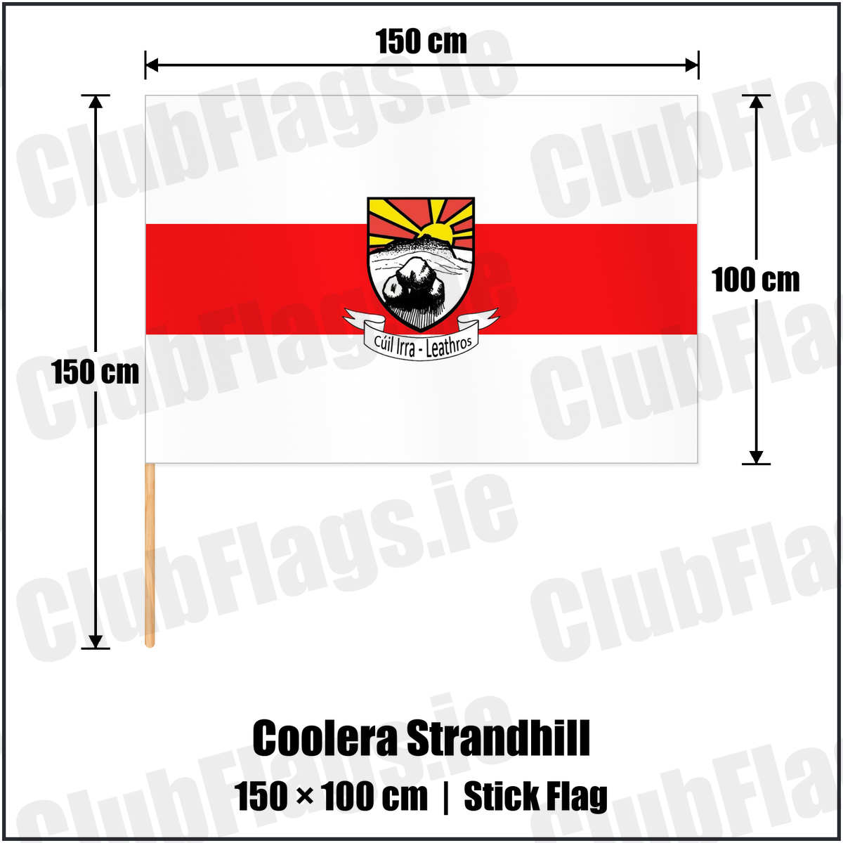 Coolera Strandhill 100cm x 150cm Stick Flag with the club crest and colours, Sligo GAA - ClubFlags.ie
