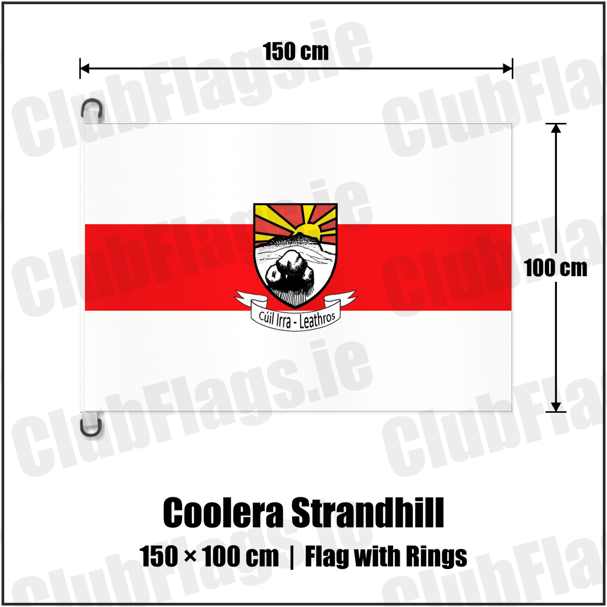 Coolera Strandhill 150cm x 100cm Flag Pole Flag with Rings with the club crest and colours, Sligo GAA - ClubFlags.ie