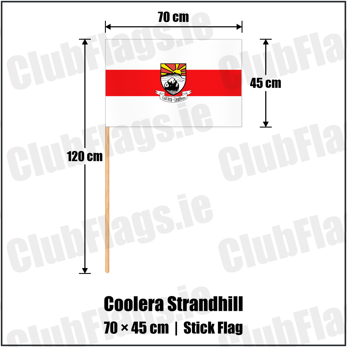 Coolera Strandhill 45cm x 70cm Stick Flag with the club crest and colours, Sligo GAA - ClubFlags.ie