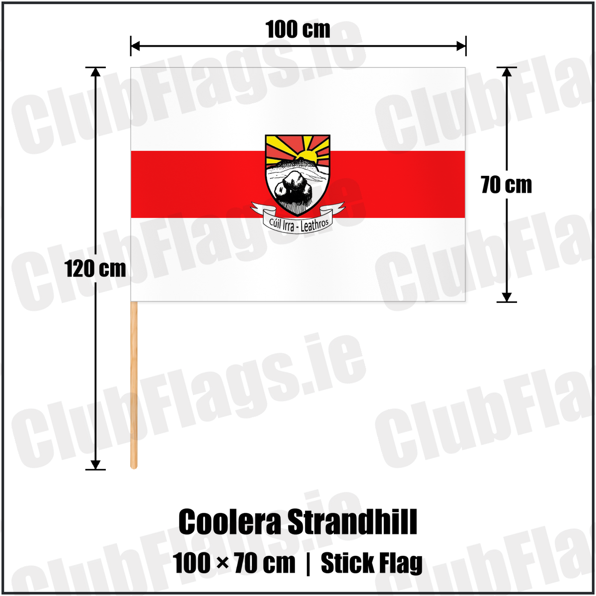 Coolera Strandhill 70cm x 100cm Stick Flag with the club crest and colours, Sligo GAA - ClubFlags.ie