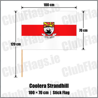 Coolera Strandhill 70cm x 100cm Stick Flag with the club crest and colours, Sligo GAA - ClubFlags.ie