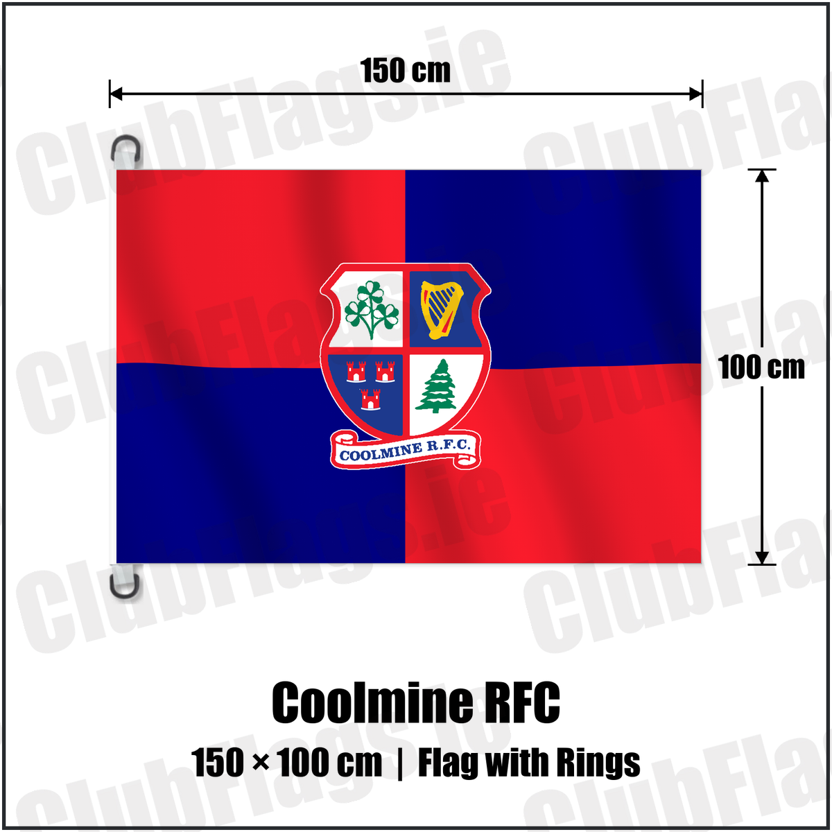 Coolmine RFC 150cm x 100cm Flag Pole Flag with Rings with the club crest and colours, Dublin Rugby - ClubFlags.ie