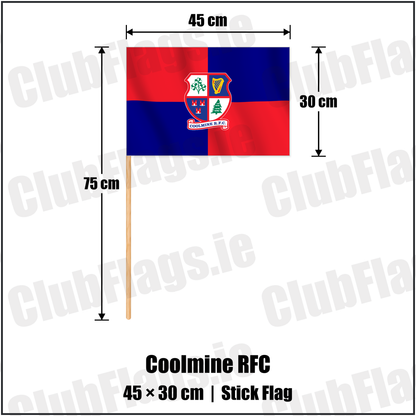 Coolmine RFC 30cm x 45cm Stick Flag with the club crest and colours, Dublin Rugby - ClubFlags.ie