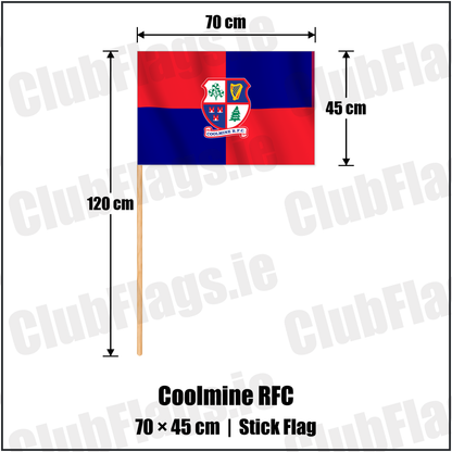 Coolmine RFC 45cm x 70cm Stick Flag with the club crest and colours, Dublin Rugby - ClubFlags.ie