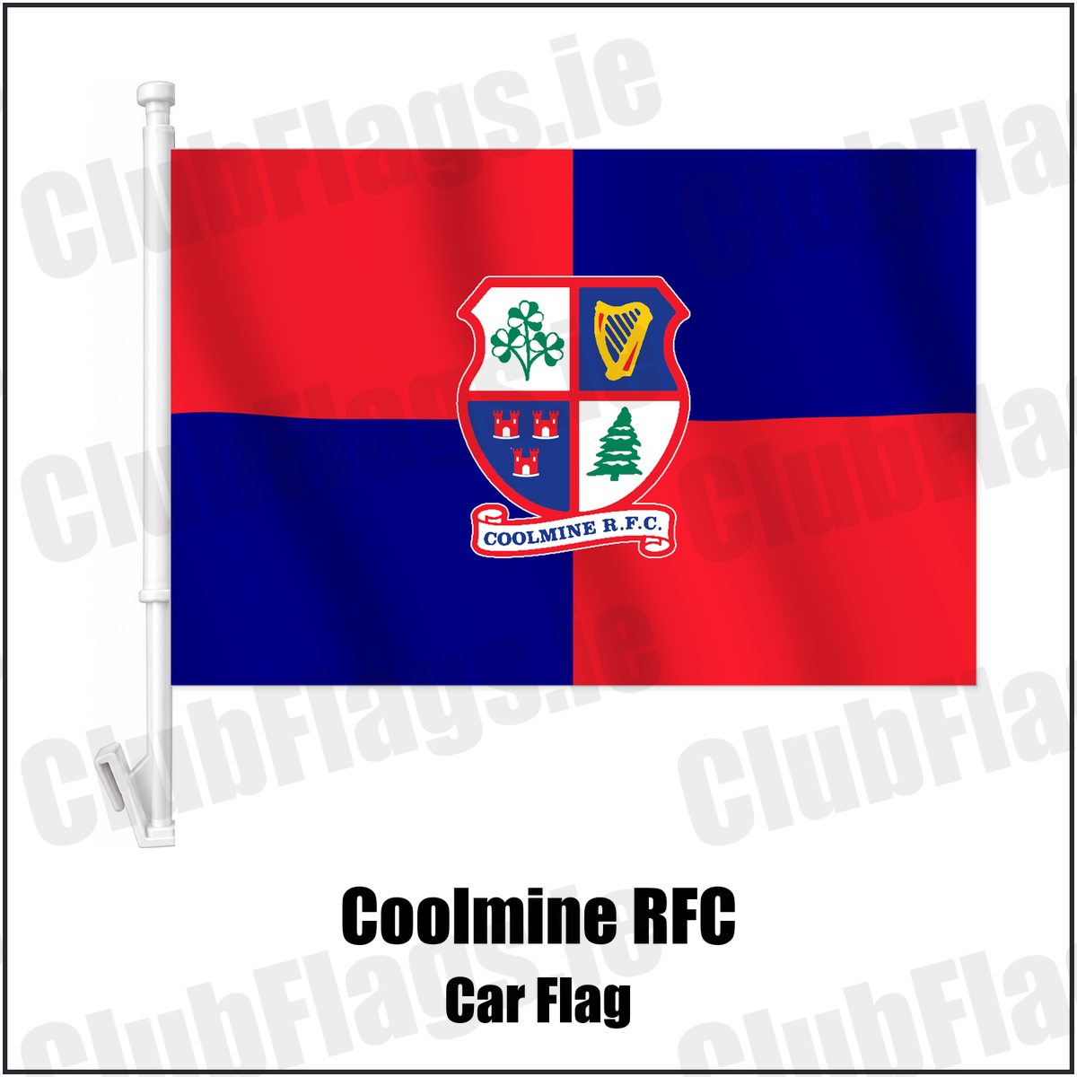 Coolmine RFC Car Flag with the club crest and colours, Dublin Rugby - ClubFlags.ie