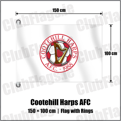 Cootehill Harps AFC 150cm x 100cm Flag Pole Flag with Rings with the club crest and colours, Cavan Football - ClubFlags.ie