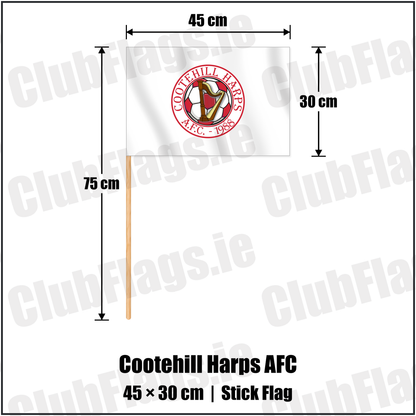 Cootehill Harps AFC 30cm x 45cm Stick Flag with the club crest and colours, Cavan Football - ClubFlags.ie