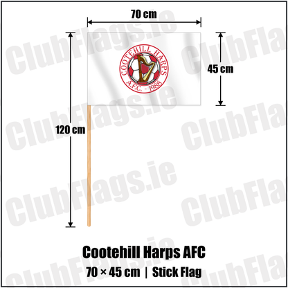 Cootehill Harps AFC 45cm x 70cm Stick Flag with the club crest and colours, Cavan Football - ClubFlags.ie