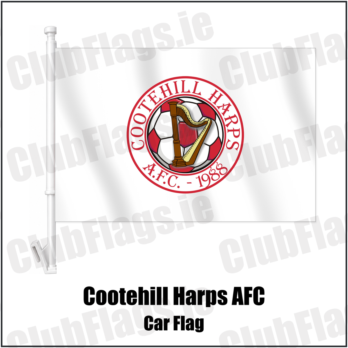 Cootehill Harps AFC Car Flag with the club crest and colours, Cavan Football - ClubFlags.ie