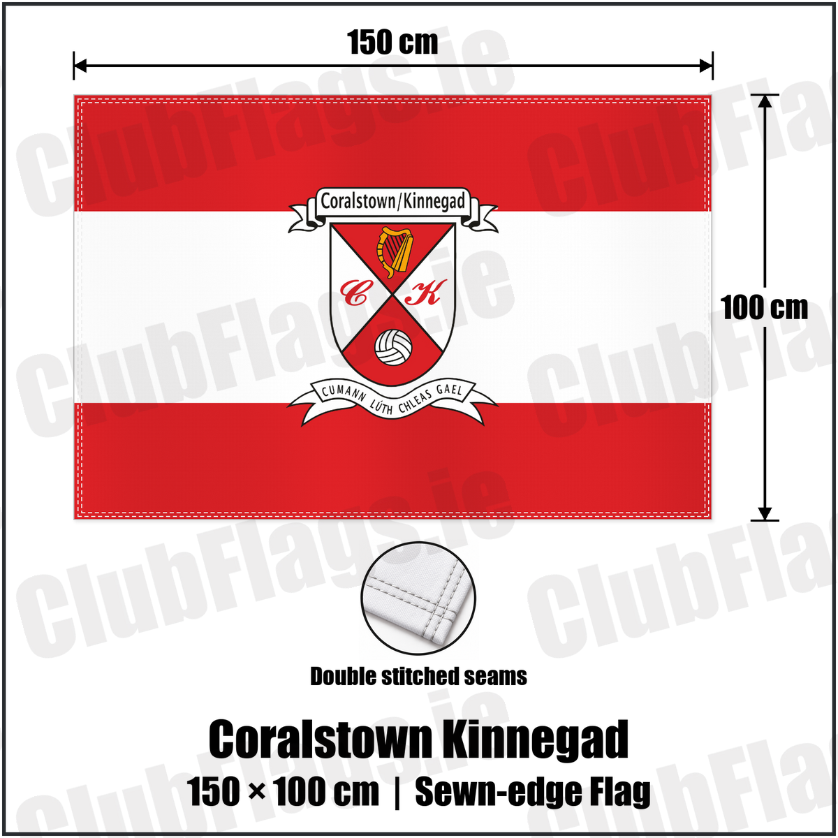 Coralstown Kinnegad 100cm x 150cm Flag (sewn on the edges) with the club crest and colours, Westmeath GAA - ClubFlags.ie
