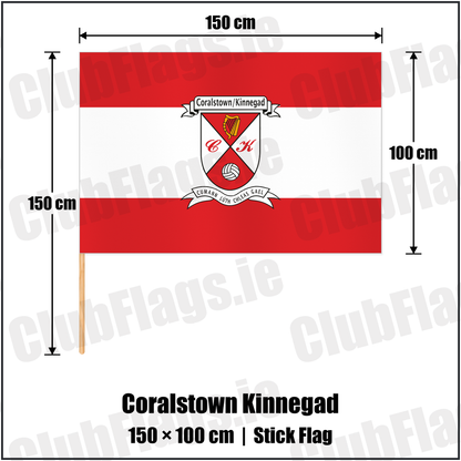 Coralstown Kinnegad 100cm x 150cm Stick Flag with the club crest and colours, Westmeath GAA - ClubFlags.ie