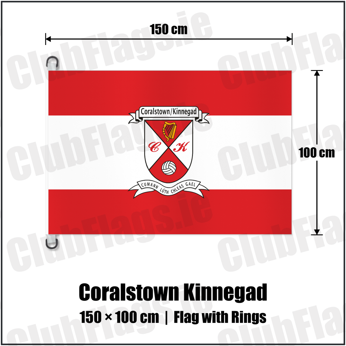 Coralstown Kinnegad 150cm x 100cm Flag Pole Flag with Rings with the club crest and colours, Westmeath GAA - ClubFlags.ie