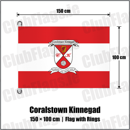 Coralstown Kinnegad 150cm x 100cm Flag Pole Flag with Rings with the club crest and colours, Westmeath GAA - ClubFlags.ie