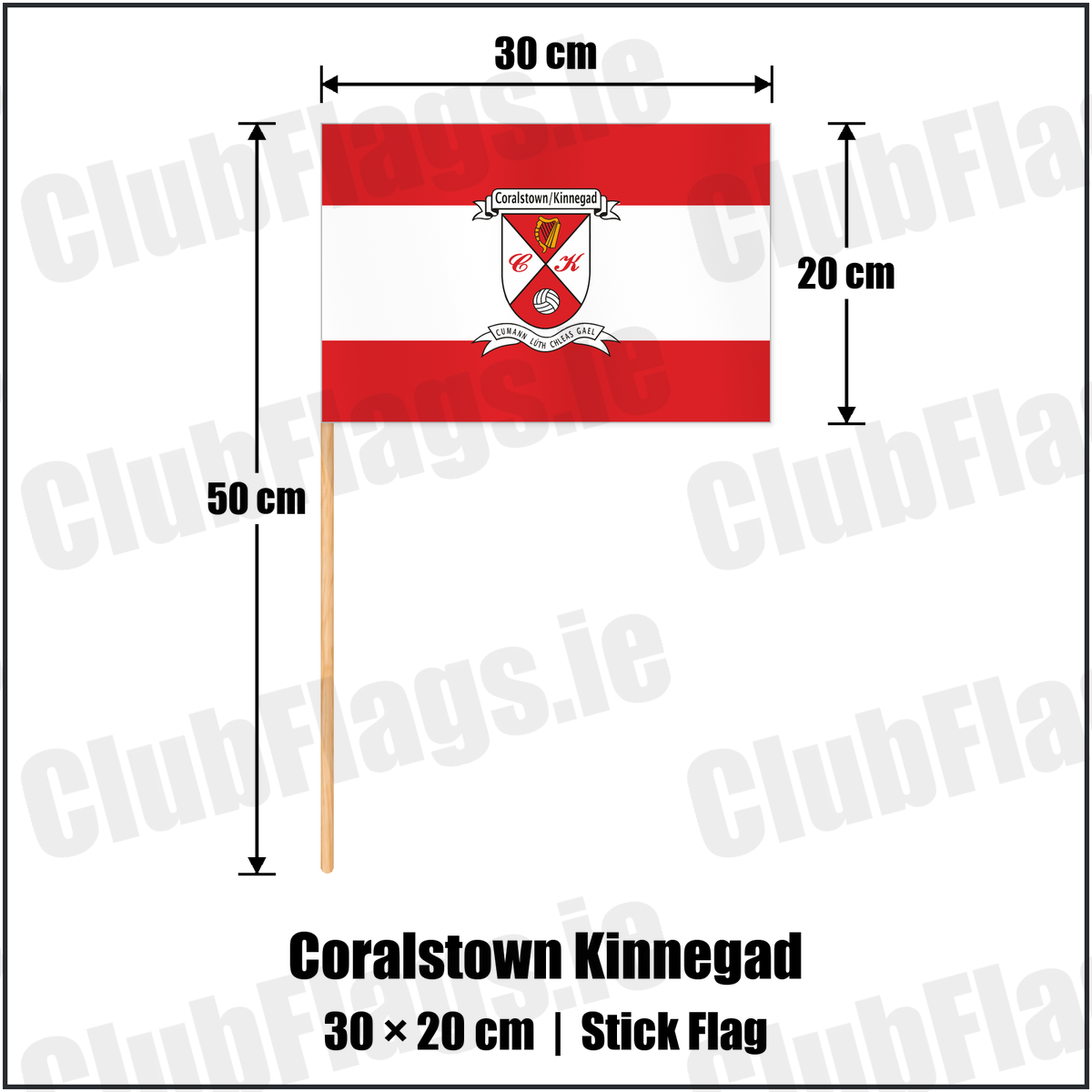 Coralstown Kinnegad 20cm x 30cm Stick Flag with the club crest and colours, Westmeath GAA - ClubFlags.ie