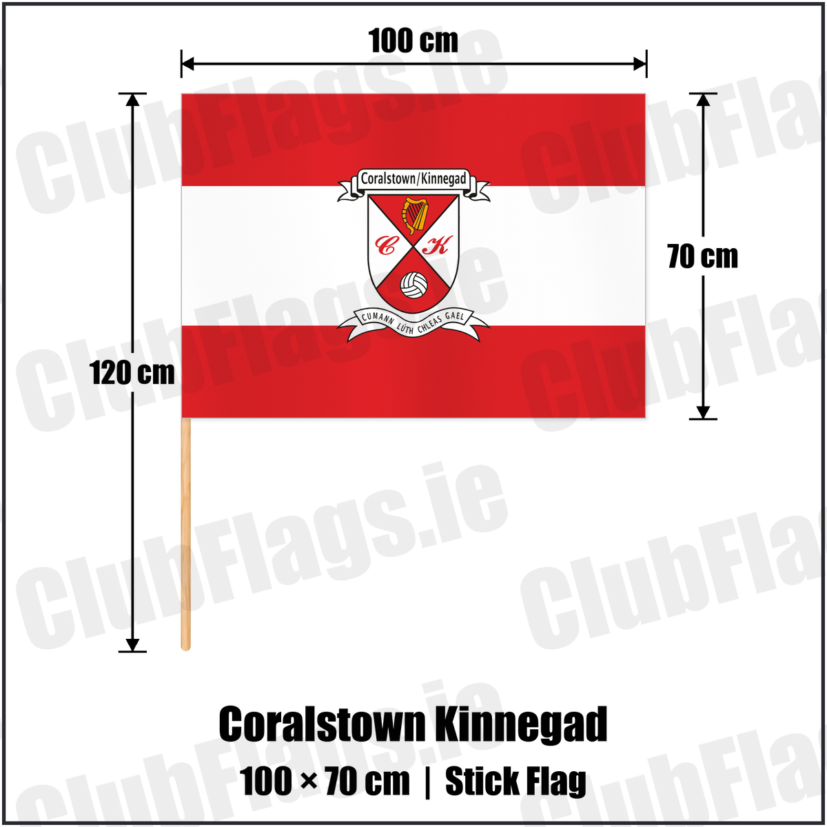 Coralstown Kinnegad 70cm x 100cm Stick Flag with the club crest and colours, Westmeath GAA - ClubFlags.ie