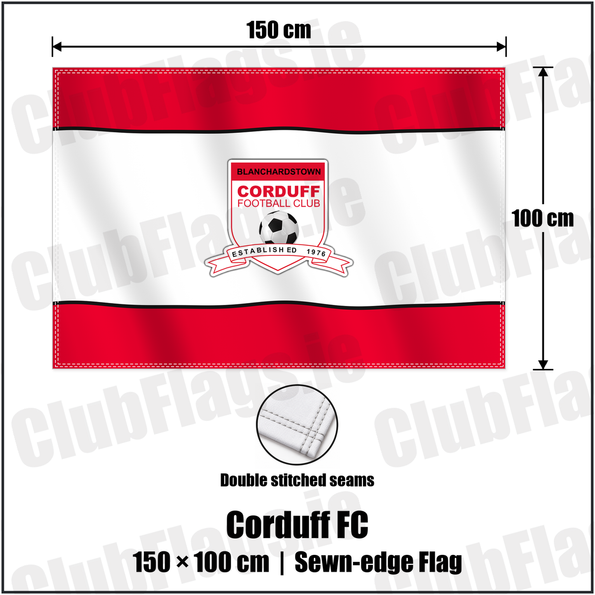 Corduff FC 100cm x 150cm Flag (sewn on the edges) with the club crest and colours, Dublin Football - ClubFlags.ie