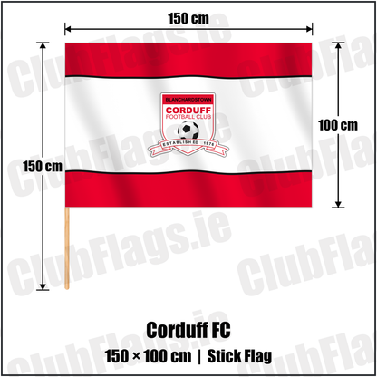 Corduff FC 100cm x 150cm Stick Flag with the club crest and colours, Dublin Football - ClubFlags.ie