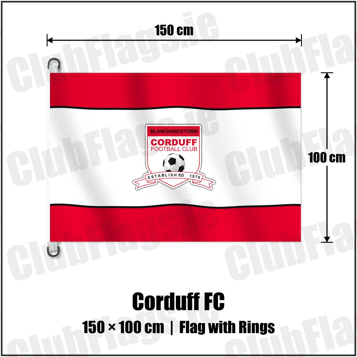 Corduff FC 150cm x 100cm Flag Pole Flag with Rings with the club crest and colours, Dublin Football - ClubFlags.ie