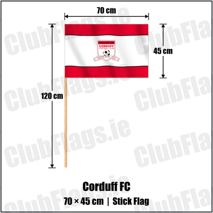 Corduff FC 45cm x 70cm Stick Flag with the club crest and colours, Dublin Football - ClubFlags.ie