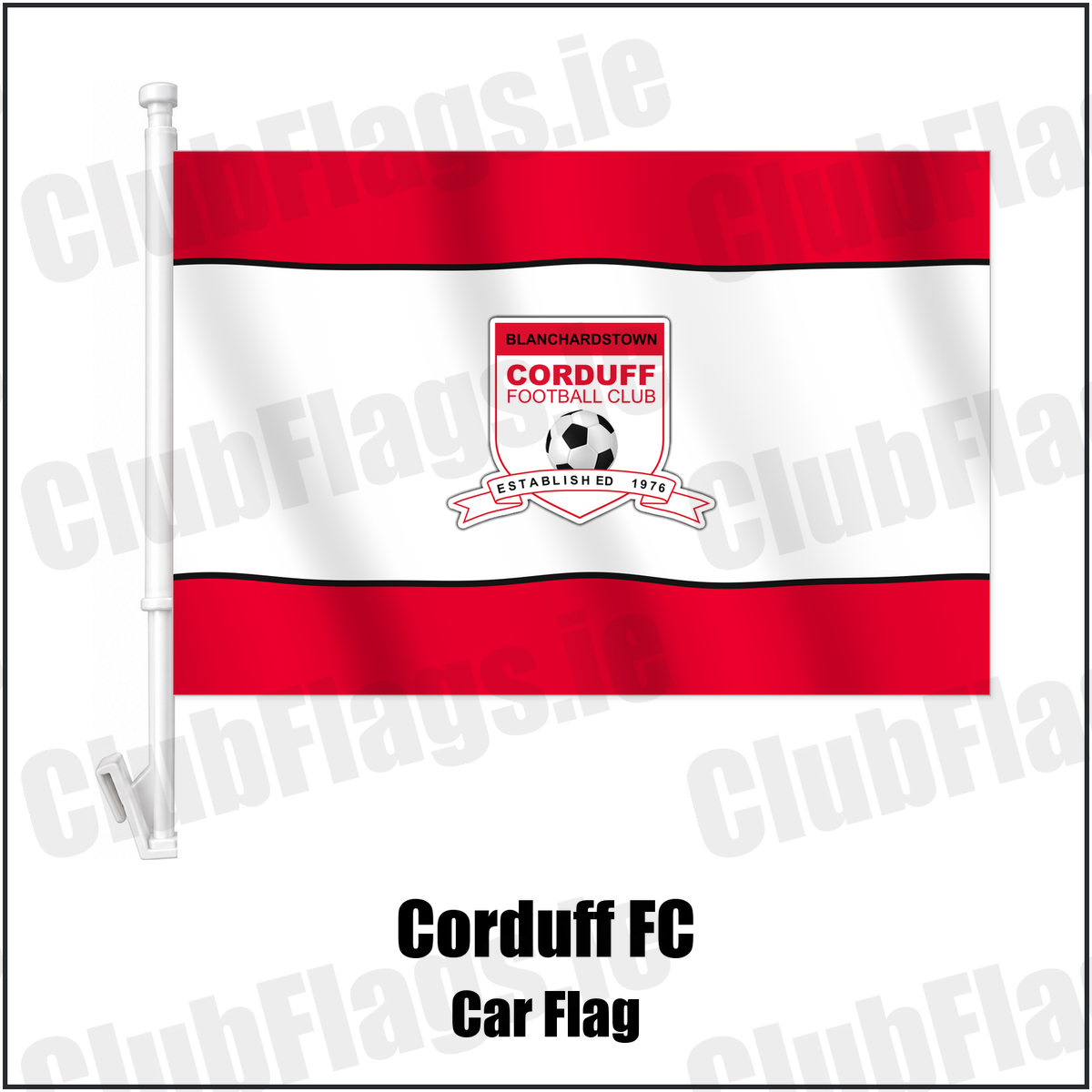 Corduff FC Car Flag with the club crest and colours, Dublin Football - ClubFlags.ie