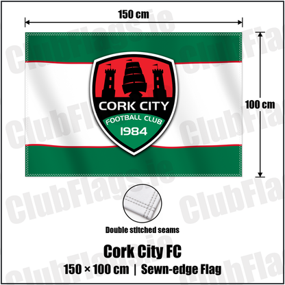 Cork City FC 100cm x 150cm Flag (sewn on the edges) with the club crest and colours, Cork Football - ClubFlags.ie