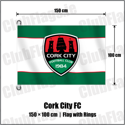 Cork City FC 150cm x 100cm Flag Pole Flag with Rings with the club crest and colours, Cork Football - ClubFlags.ie