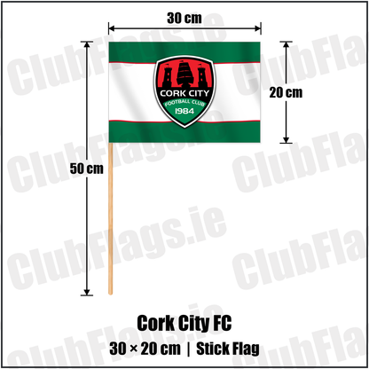 Cork City FC 20cm x 30cm Stick Flag with the club crest and colours, Cork Football - ClubFlags.ie