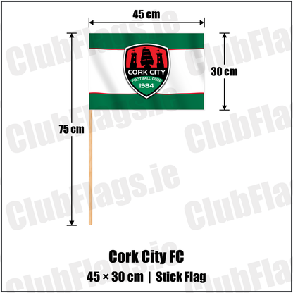 Cork City FC 30cm x 45cm Stick Flag with the club crest and colours, Cork Football - ClubFlags.ie