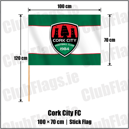 Cork City FC 70cm x 100cm Stick Flag with the club crest and colours, Cork Football - ClubFlags.ie