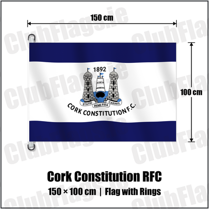 Cork Constitution RFC 150cm x 100cm Flag Pole Flag with Rings with the verified club crest and colours, Cork Rugby - ClubFlags.ie