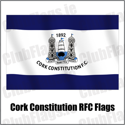 Cork Constitution RFC Flags with the verified club crest and colours, Cork Rugby - ClubFlags.ie
