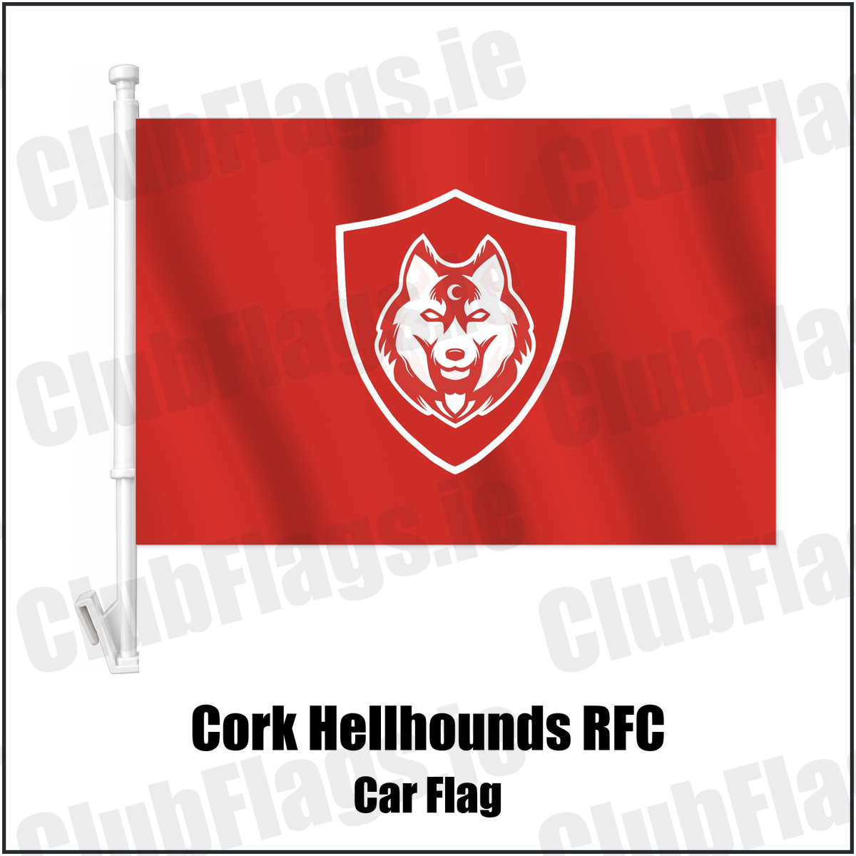 Cork Hellhounds RFC Car Flag with the club crest and colours, Cork Rugby - ClubFlags.ie