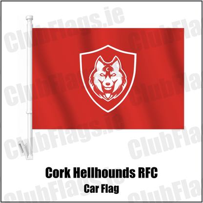 Cork Hellhounds RFC Car Flag with the club crest and colours, Cork Rugby - ClubFlags.ie