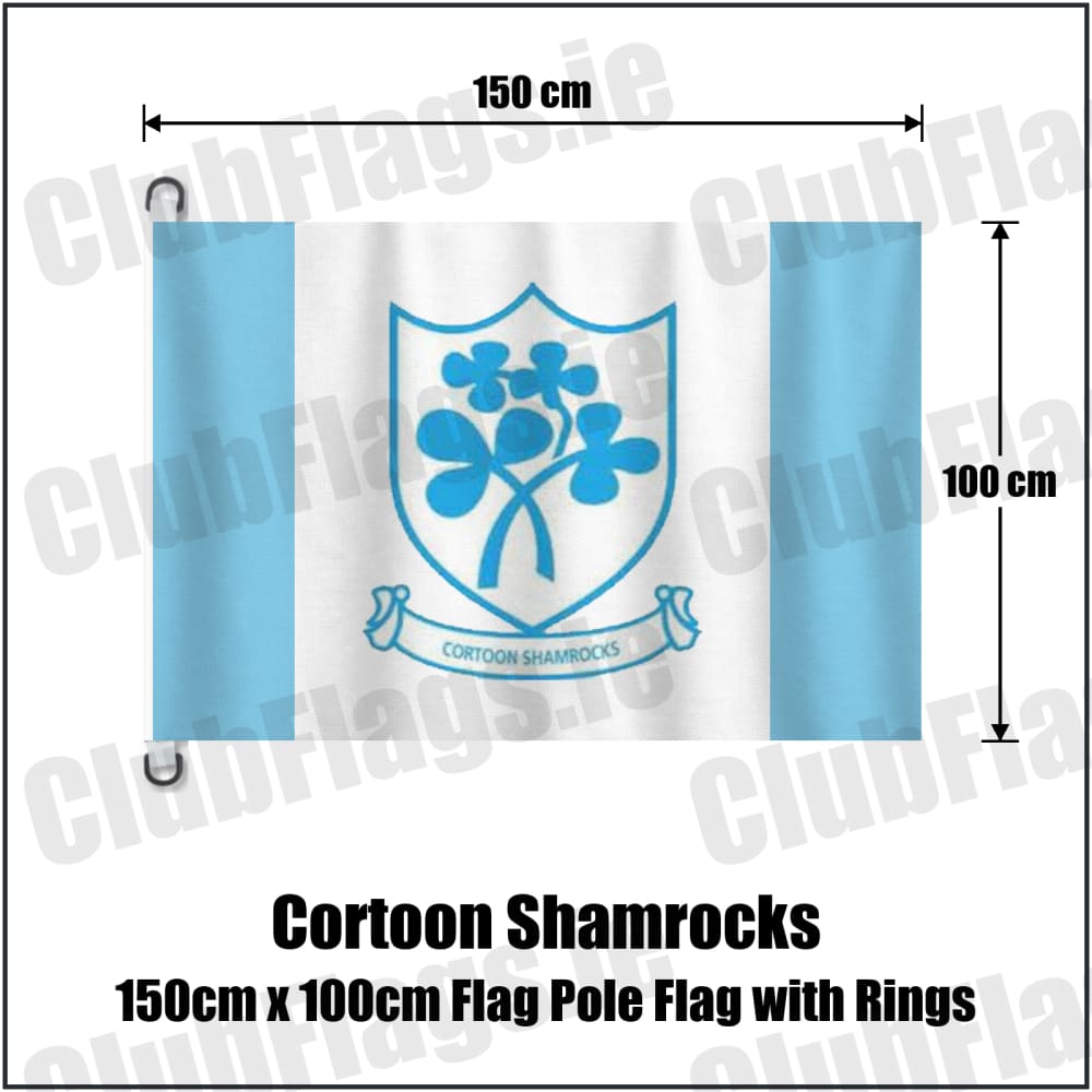 Cortoon Shamrocks 150cm x 100cm Flag Pole Flag with Rings in sky blue and white, featuring the club crest on realistic fabric with gentle vertical folds; County Galway GAA. ClubFlags.ie.