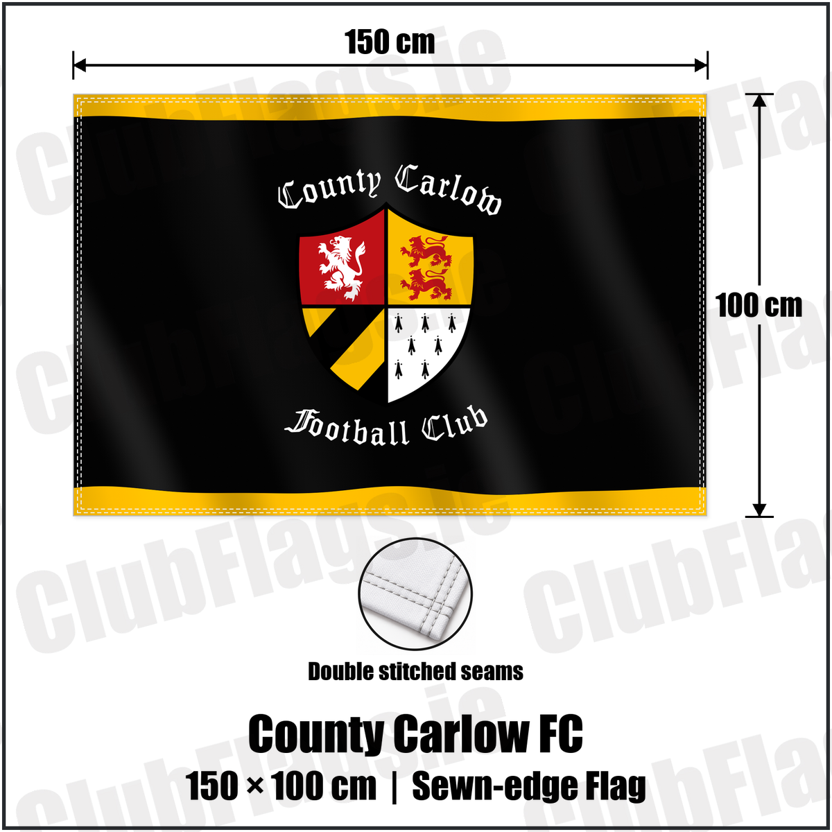 County Carlow FC 100cm x 150cm Flag (sewn on the edges) with the club crest and colours, Carlow Rugby - ClubFlags.ie