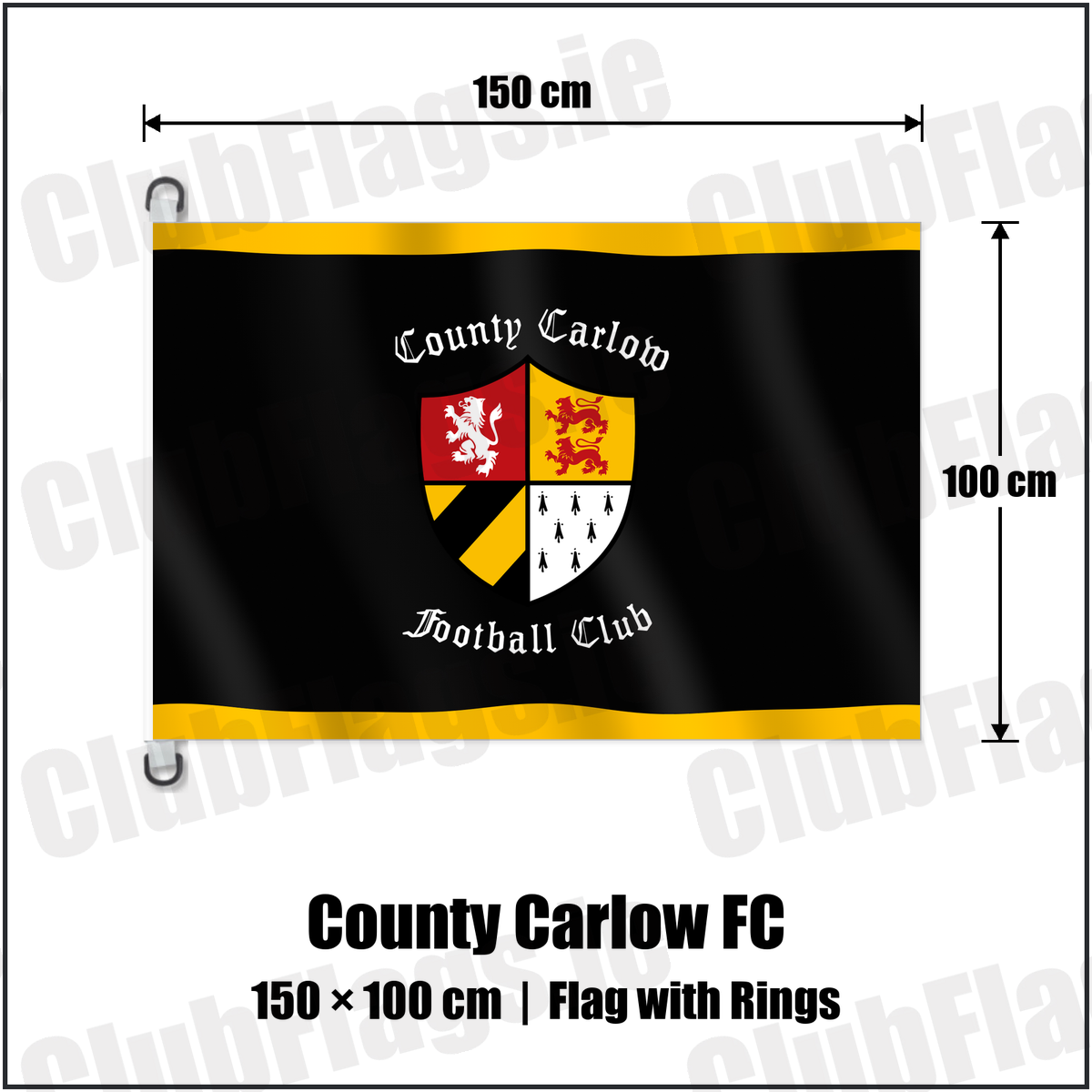 County Carlow FC 150cm x 100cm Flag Pole Flag with Rings with the club crest and colours, Carlow Rugby - ClubFlags.ie