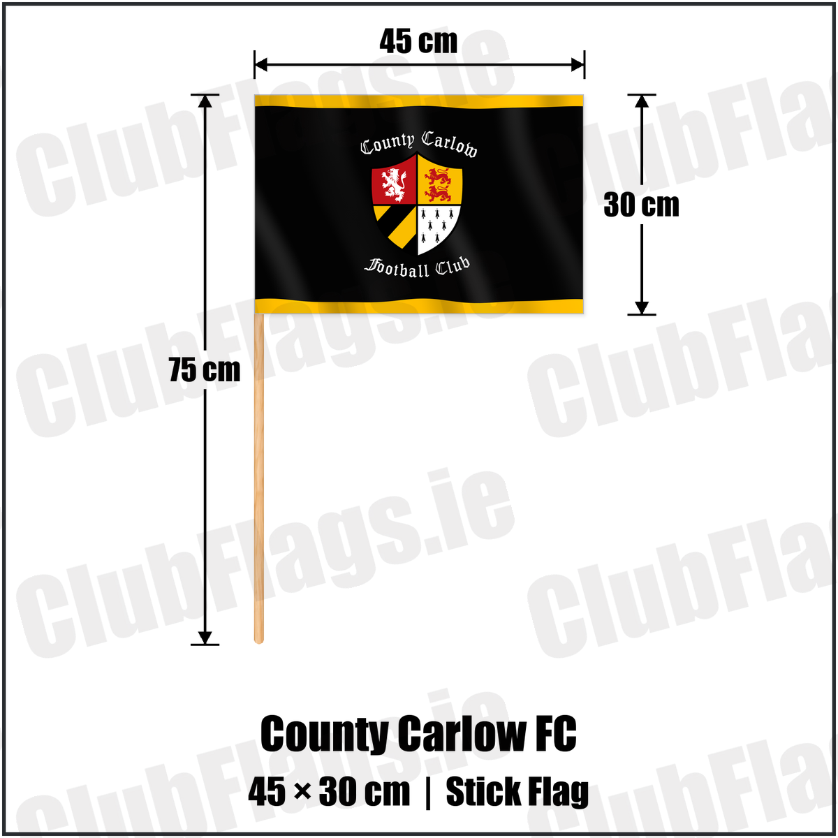 County Carlow FC 30cm x 45cm Stick Flag with the club crest and colours, Carlow Rugby - ClubFlags.ie