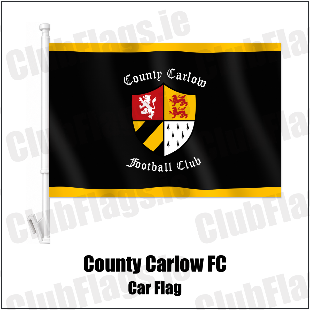 County Carlow FC Car Flag with the club crest and colours, Carlow Rugby - ClubFlags.ie