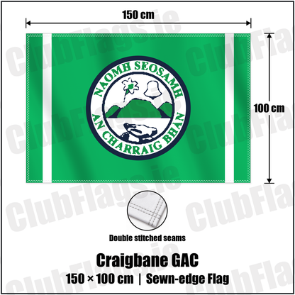 Craigbane GAC 100cm x 150cm Flag (sewn on the edges) with the club crest and colours, Derry GAA - ClubFlags.ie