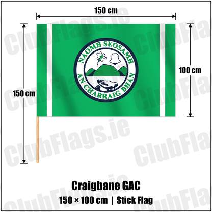 Craigbane GAC 100cm x 150cm Stick Flag with the club crest and colours, Derry GAA - ClubFlags.ie
