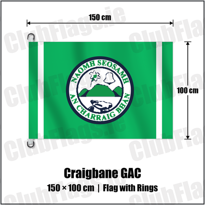 Craigbane GAC 150cm x 100cm Flag Pole Flag with Rings with the club crest and colours, Derry GAA - ClubFlags.ie