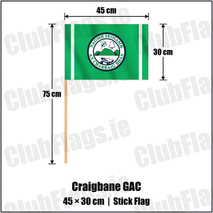 Craigbane GAC 30cm x 45cm Stick Flag with the club crest and colours, Derry GAA - ClubFlags.ie